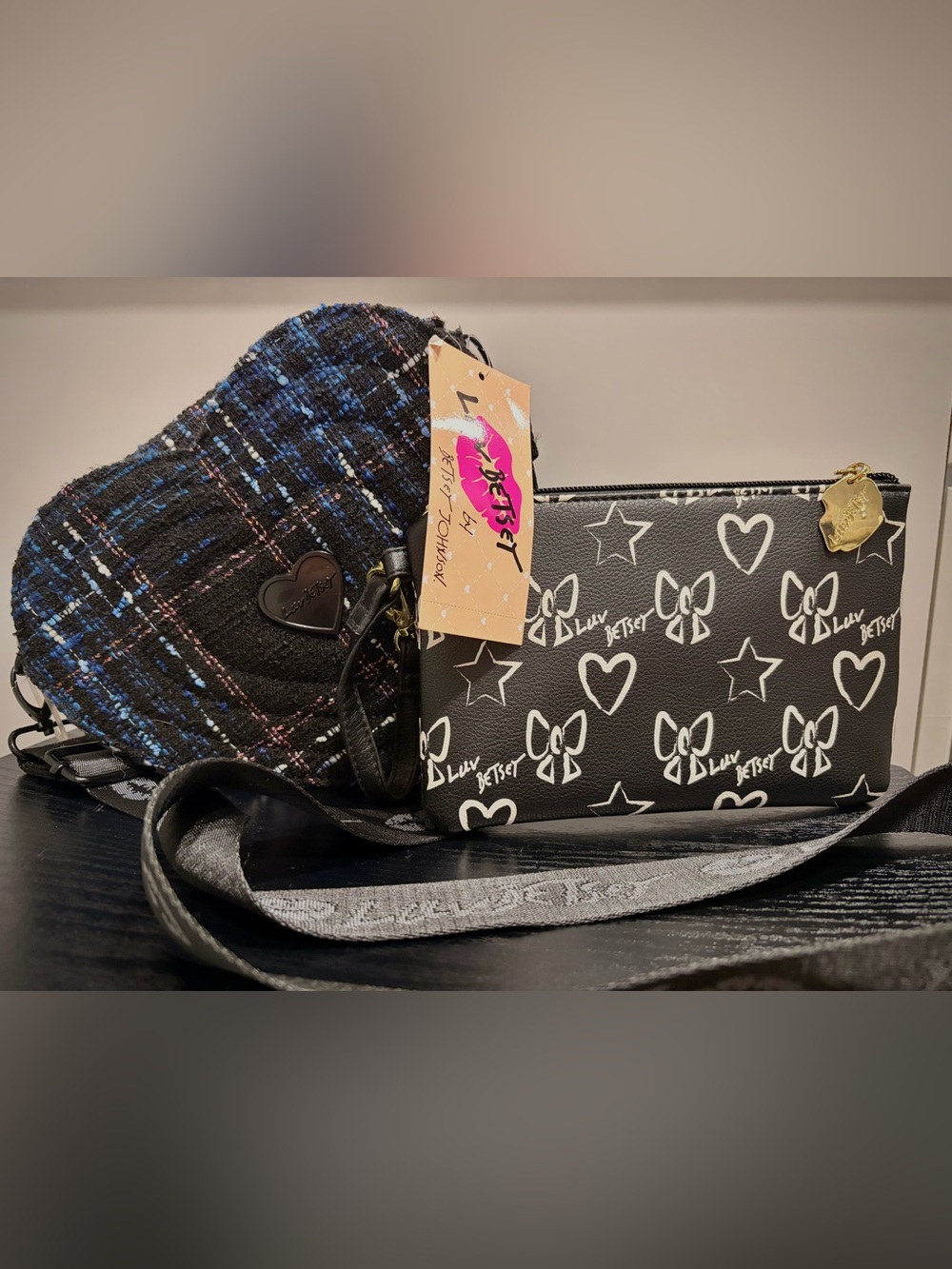 Duo Betsey Johnson Heart Bag and Black & White Wristlet